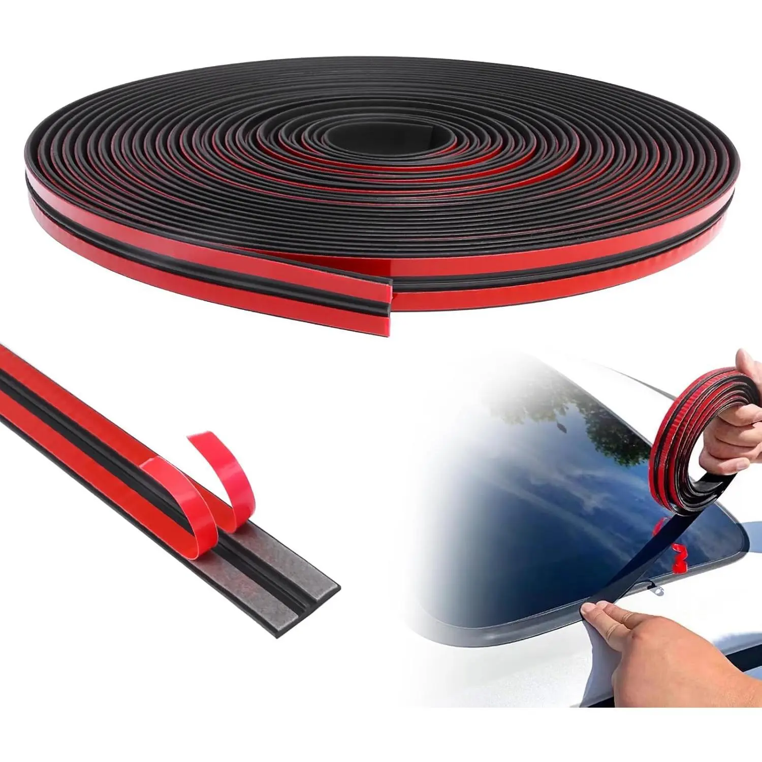 27MM*3M Car Windshield Weather Rubber Sealing T Shape Car Front Windshield Strip Trim Sealing Strip Automotive Door Sealing Strip Noise Insulation Protector for Car Truck Door Window Decor, Universal Self Adhesive Auto Rubber Weather Draft Seal Strip