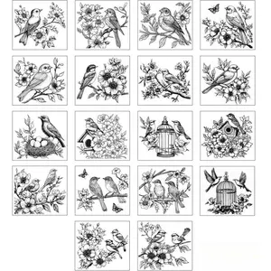 18 Sheets Black and White Flowers Birds Transfer Stickers 3.9x3.6inch Bird Cages Transfer Decal Rub on Transfer for Cup Decal Vase Glass Art Crafts Decorations Artwork Designs