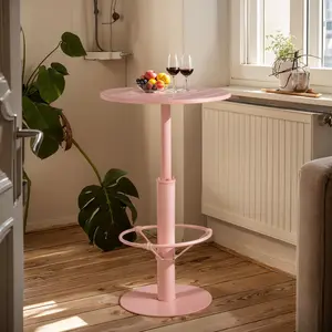 42" Tall Modern Industrial Bar Table-23.6" Dia Round Metal Top Bar Height Adjustable Standing Pub Table-Dining Room Bistro Table-Cocktail Table (Peach-pink)