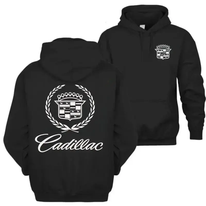 Cadillac Wreath And Crest Logo Hoodie, Premium Heavyweight Cotton Pullover, Classic Car Top