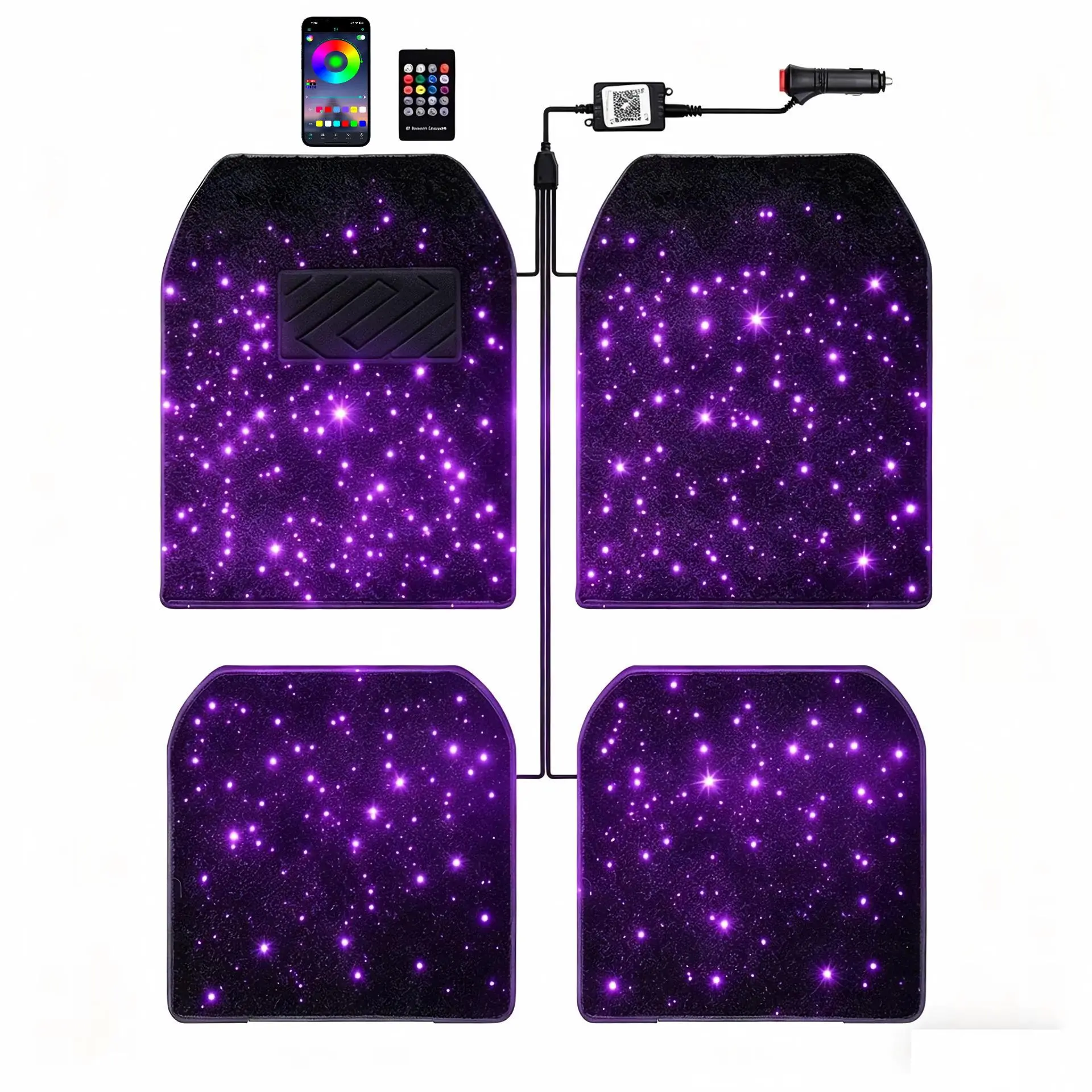 Universal Fiber Optic Twinkle Stars Car Mats WaterProof Star Light Car LED Rugs With And APP Remote Control Light Effect Vehicle Accessories Carpet Starlights For Car