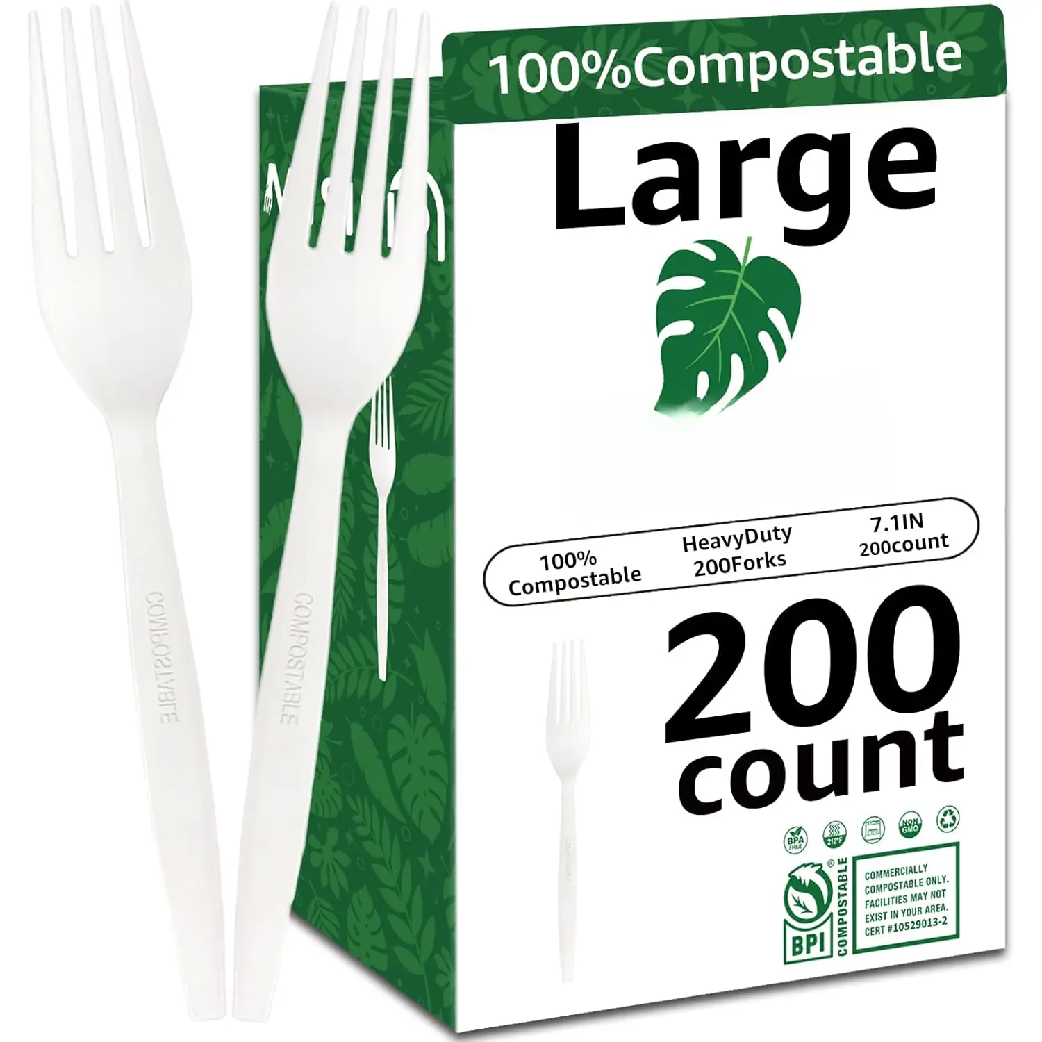 [7.1In 200 count]  Compostable Forks Biodegradable Forks HeavyDuty No Plastic Forks  HeavyWeight Disposable Forks Tableware Set for Lounge,Party,BBQ,Cafeteria,Wedding,Picnic