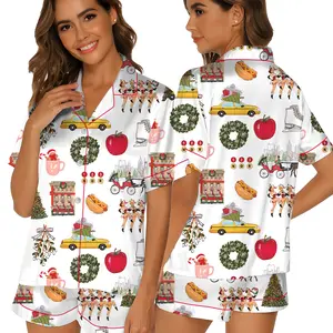 Christmas In New York Pajama Set, Christmas Sleepwear Gifts Nightwear Pajama Satin,Christmas in New York Pajama Set, Cozy Satin Sleepwear for Women, Holiday Gift Set for Her
