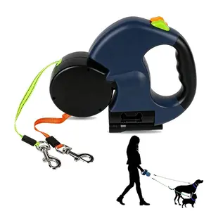 Dual Retractable Dog Leash with LED Flashlight, Independent Extendable Leads, One-Button Lock Unlock, Durable ABS & Nylon, Perfect for Two Small/Medium Dogs