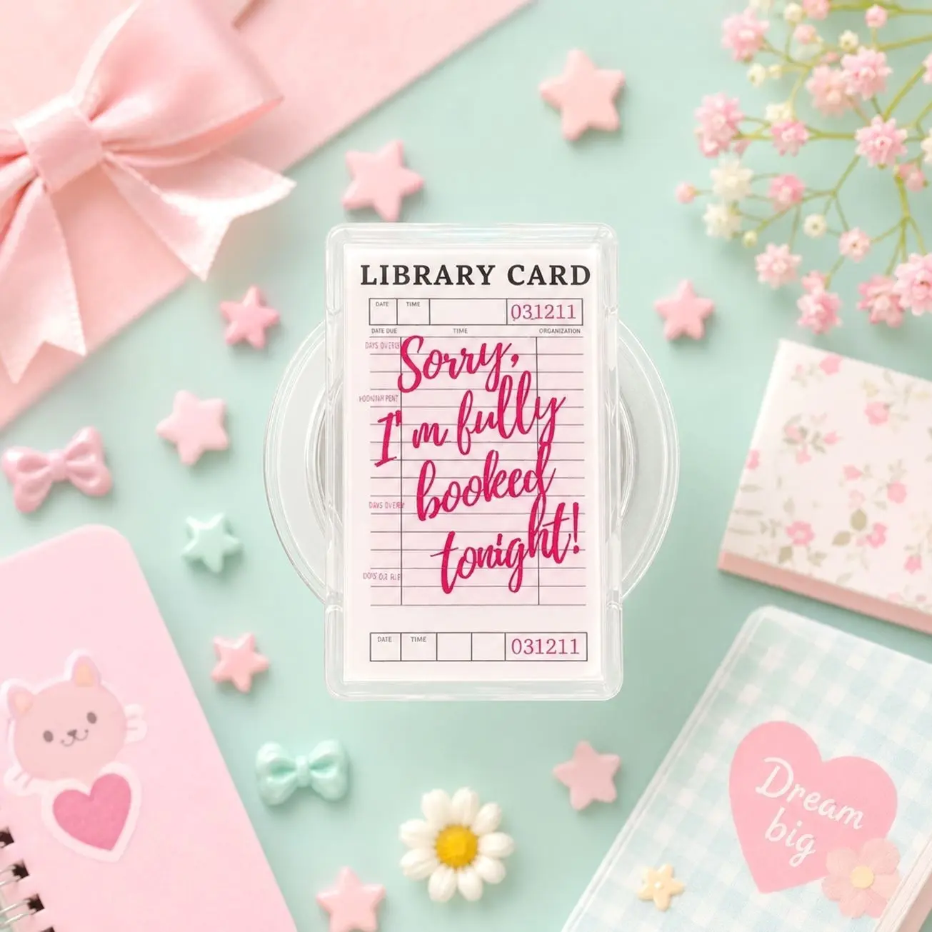Cute Library Card Phone Grip – Book Lover Magnetic PopSocket, Aesthetic Bookish Phone Holder, Teen & Adult Reading Accessory