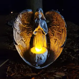 Easter Decorations Take The Cross Praying Wings Angel Figurine Cemetery Light Patio、 Lawn 、Yard 、Porch Garden Statues Cemetery Decorations