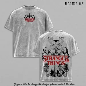 Stranger Things T Shirt Vintage Washed Oversized Graphic Tee Demogorgon Retro Horror Series Shirt Hawkins Bike Scene Streetwear Top for Fans Men Women