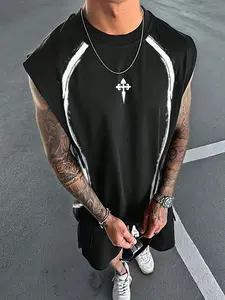 Men's Regular Fit Cross Print Sleeveless Tank Top, Casual Streetwear Looks Muscle Tee for Daily Wear, Menswear for All Seasons