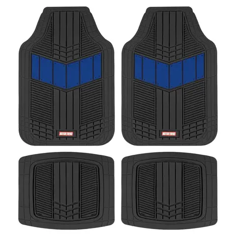 Motor Trend All-Weather Grip Front Car Floor Mats - 4-Piece Sporty 2-Tone Anti-Skid Interior Accessories, BPA-Free Polymer, Rain Ready Waterproof Ridges, Rubber Nibs Stay Put, Universal Trim-To-Fit for Cars/SUVs/Trucks, Advanced Performance