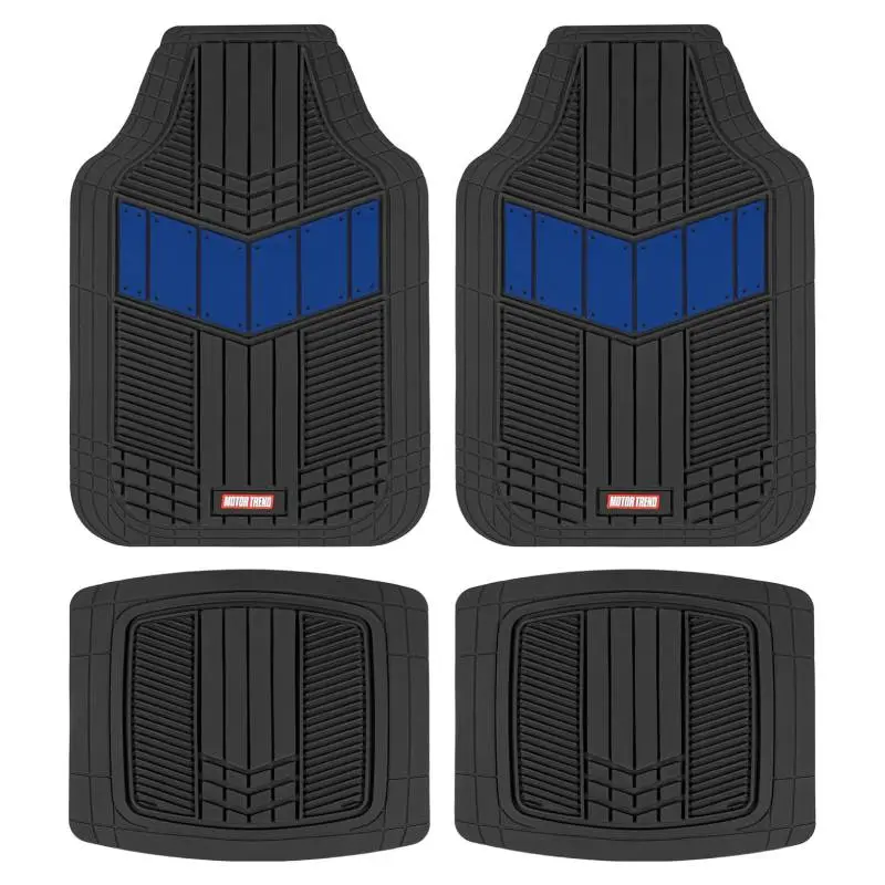 Motor Trend Rubber Car Floor Mats All Weather Waterproof 4-Piece Sporty Two-Tone Design Car Mats Full Set - Universal Trim-To-Fit Floor Mats for Car, SUV, & Trucks - Car Carpet Protector