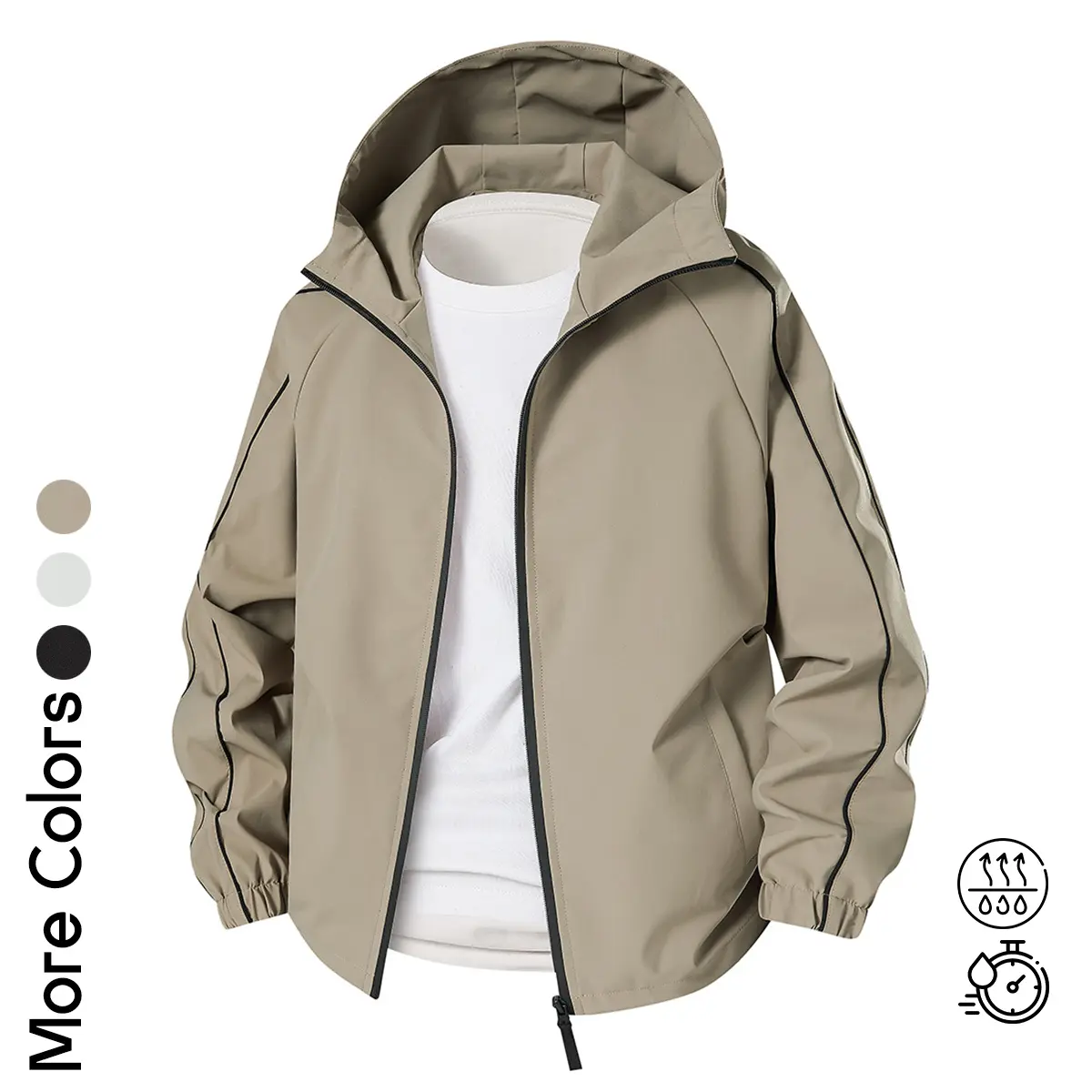 Men's Polyester Lightweight Full-Zip Sun Hoodie - Quick Dry, Water Resistant, Machine Washable Male Performance Jacket for Summer Outdoor Hiking, Running