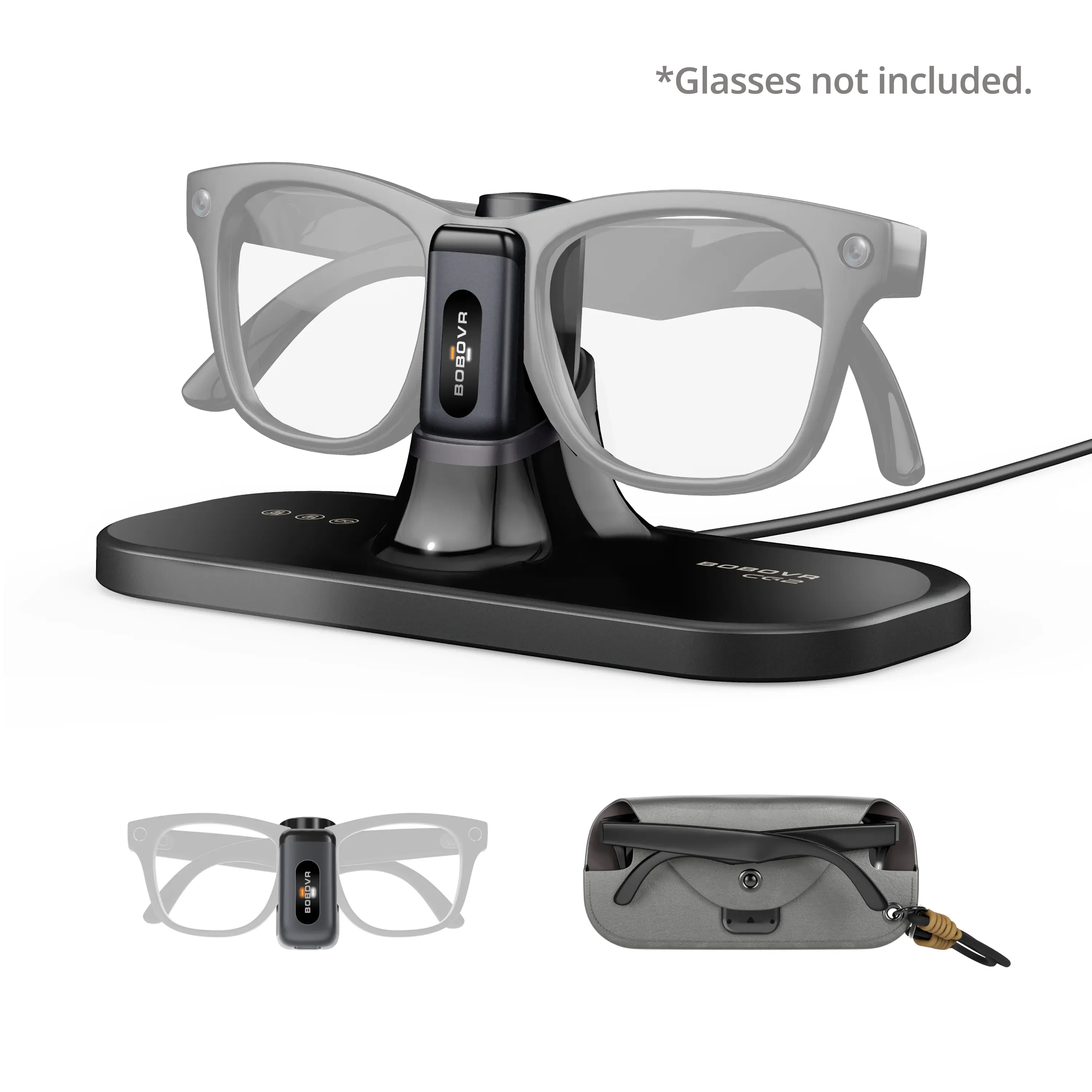 BOBOVR CG2 Charging Dock Compatible with Ray-Ban Meta (Wayfarer/Headliner/Skyler) & Oakley HSTN – Magnetic Desk Dock + Portable Battery Clip, Smart Glasses Charger with Travel Case, Glasses not included,father'sdaygifts