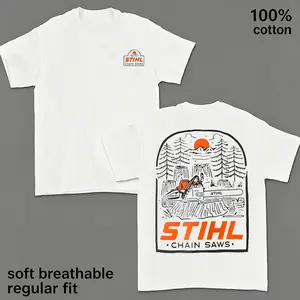 Men’s Outdoor Workwear Graphic T-Shirt 100% Cotton Lumberjack Tee, Retro Forest Logging Inspired Shirt, Vintage Chainsaw Graphic Streetwear Top, Soft Breathable Regular Fit Casual Tee for Woodsmen, Arborists, Campers and Outdoor Lifestyle Fans