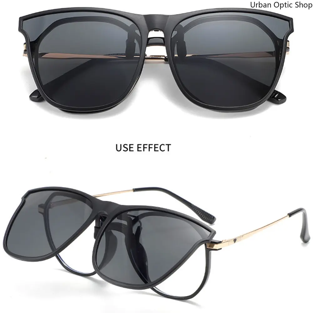 XUH High Quality Unisex Polarized Clip-On Sunglasses - Vintage Square Frames Style, Over-The-Glass Prescription-Friendly, UV400 Protection, Anti-Glare, Polarized Glass Lenses Men's Frames, for Car Driving, Daily Outdoor Use, High Quality Sunglasses