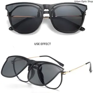 XUH Unisex Polarized Clip On Sunglasses for Prescription Glasses, Vintage Square Frame UV400 Protection Anti Glare, Car Driver Driving Shades for Men Women Daily Outdoor Travel Use