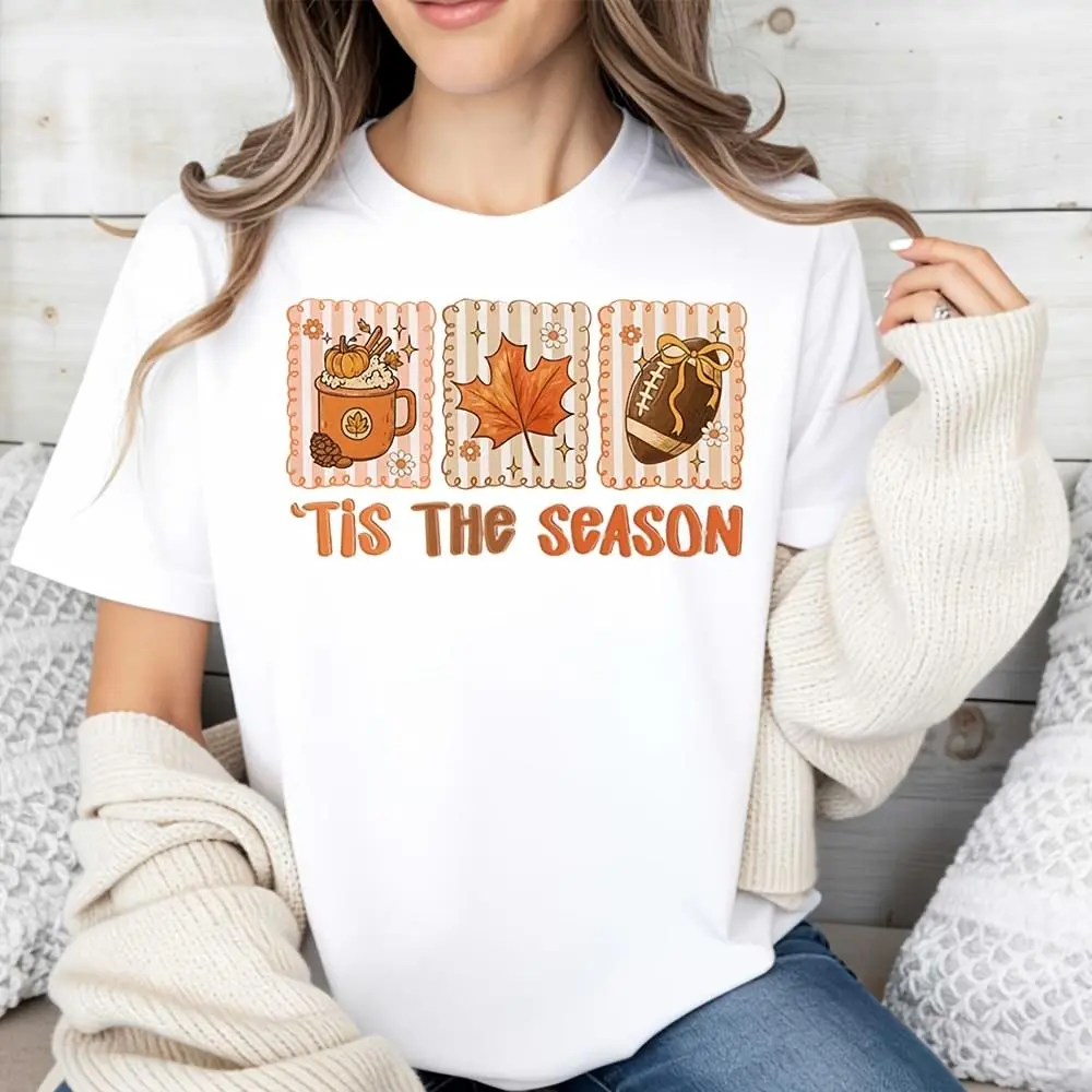 Pumpkin Spice Latte Maple Leaf Football Tis The Season Print, Raglan Long-Sleeved T-Shirt, Autumn Fall Thanksgiving Game Day, Casual Outdoor