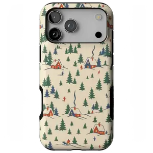 Chalet All Day Winter Village Phone Case, Cozy Alpine Aesthetic, Snowy Chalet Village Scene Design, Glossy Shockproof Protective Cover, Cute Winter Gift for Her