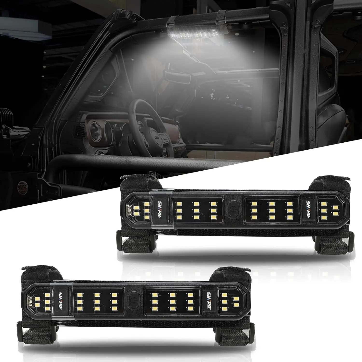 SUNPIE Durable Adjustable Rechargeable Magnetic Clip-On UTV Interior LED Dome Light - 1.4"-3.14" Mount, Car Interior Lighting, Off-Road Light for Polaris General, Can-Am Commander/Defender Maverick X3, ATV/Truck Roll Bar Kit Compatible