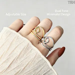 djustable Intertwined Open Ring, Minimalist Line Design Statement Ring, Dainty Stackable Jewelry for Women, Versatile Everyday & Party Accessory