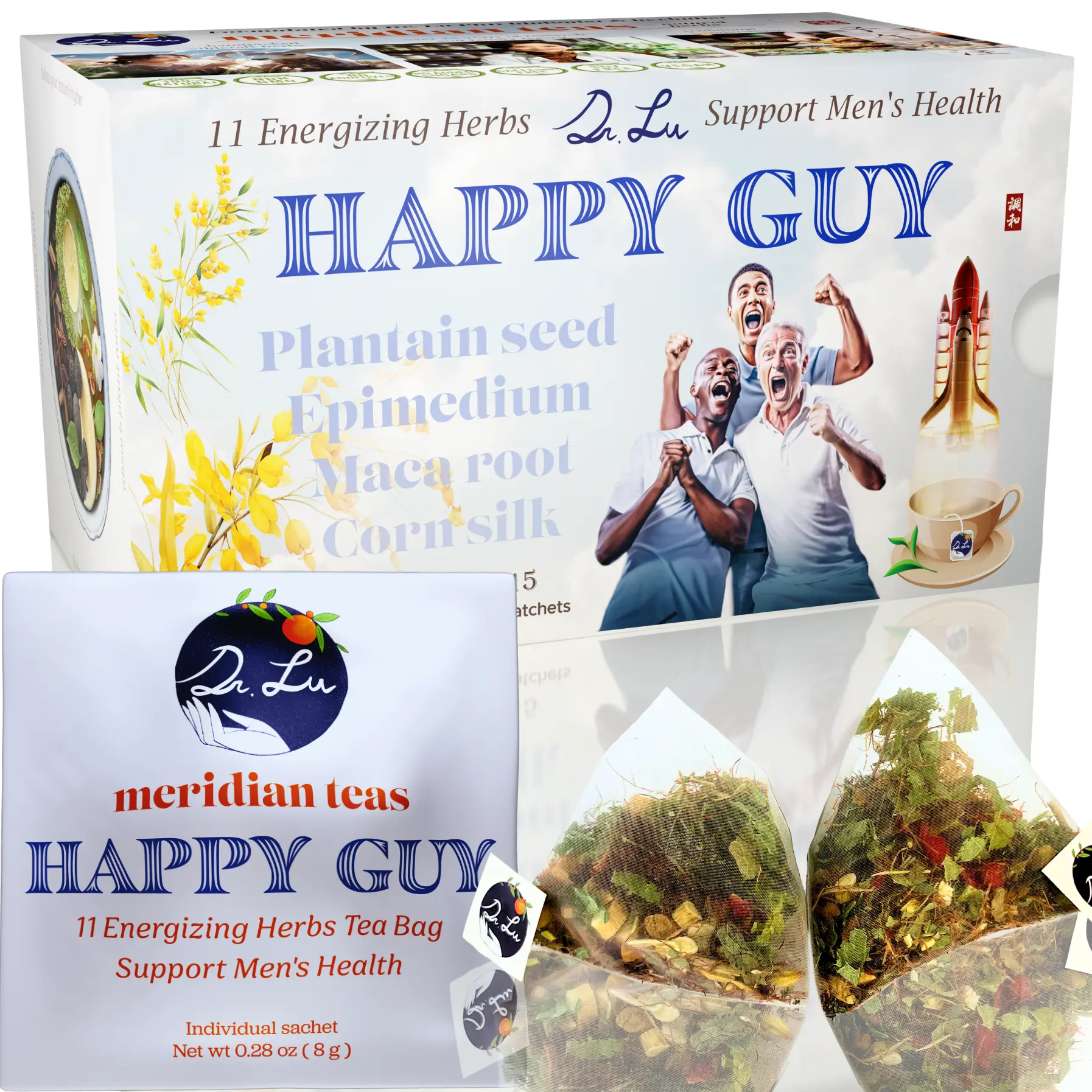 Dr. Lu’s Happy Guy Tea | 11-Organic Energizing Herbs Blend with Corn Silk, Epimedium, Maca Root, Hibiscus for Men's Holistic Health