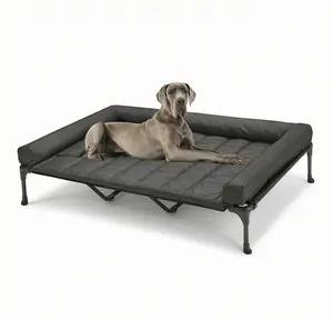 Raised Dog Bed Cooling Mesh Cot with Bolster Pillow Top Mat No Slip Feet Pet Sofa Bed Breathable Elevated Dog Cot for Indoor Outdoor