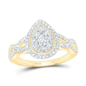 Female 14 Karat Yellow Gold Pear Shape Engagement Ring, 0.50ctw Round Cut Diamonds, Polished Finish, Diamond Embellished Rings, Gold Diamond Rings