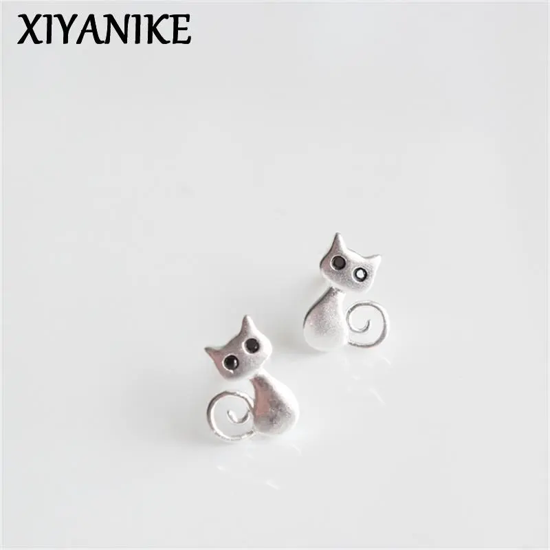 Silver Color Cute Cat Ear Stud Earrings For Women Girl Korean Fashion Animal Jewelry Gift Party Daily
