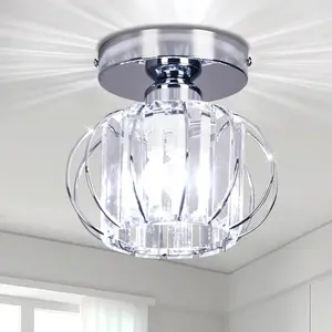 Small Chandelier Semi Flush Mount Ceiling Light Fixture Chrome Crystal Ceiling Lighting Modern Crystal Ceiling Light Fixture for Hallway Closet Kitchen Island Dining Room Bedroom E26 Base
