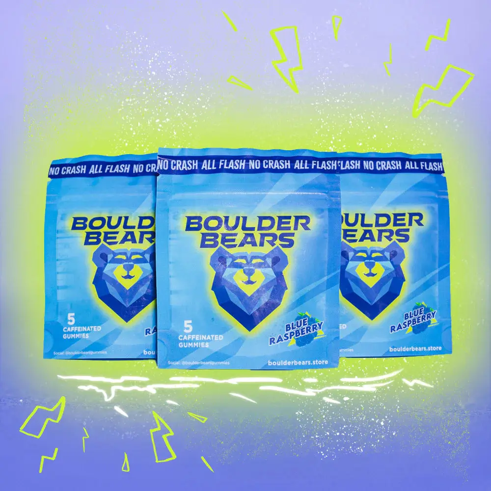 Boulder Bears Gummies - Travel Pouches (3) - Caffeinated Gummy Bears with Collagen for Climbers - Candy, Coffee