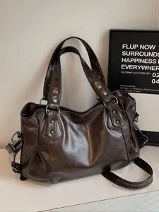 Women's PU Leather Vintage Shoulder Bag, Large Capacity Handbag for Office Commute Travel Outdoor Sports Gym Use, Pu Tote Satchel