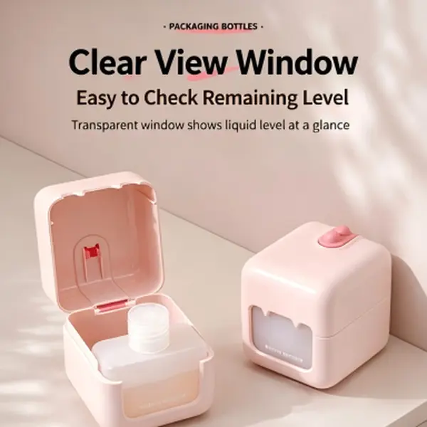 2 in 1 Portable Travel Makeup Remover Container, Leak Proof Cosmetic Storage Box with Liquid Dispenser Bottle and Cotton Pad Holder for Travel, Vacation & Daily Outdoor Use
