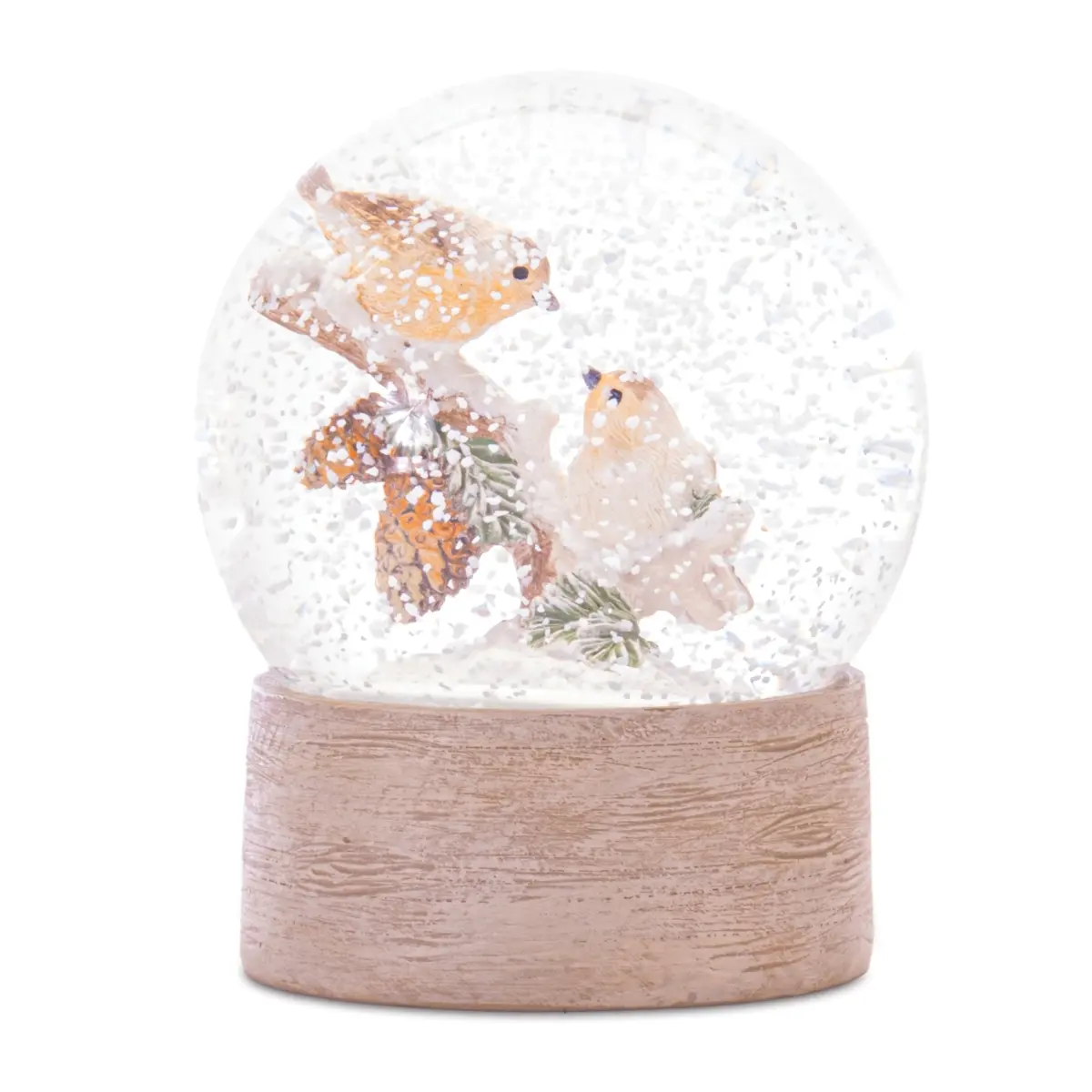 Melrose 94067DS Polyresin Snow Globe with Elegant Winter Bird Scene, 4.5 in. Synthetic Beige Holiday Figurine with Rustic Faux Wood Base