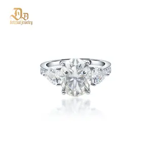 Delzzad 5ct Oval Three Stones Ring Synthetic Moissanite Ring In 925 Sterling Silver Christmas Gift
