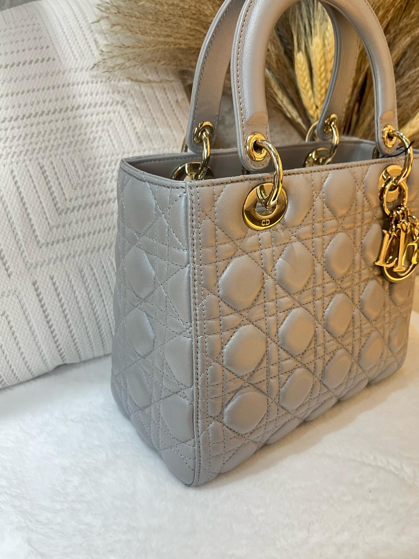 Pre-owned Dior Medium Lady Bag in grey cannage quilted lambskin 1919H0310