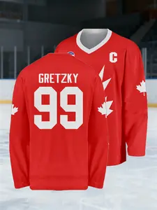 #99 Gretzky Canadian Hockey Jersey, Men's V-Neck, Comfortable and Breathable, Quick-Dry, Ideal for Sports Training, Perfect Gift Choice