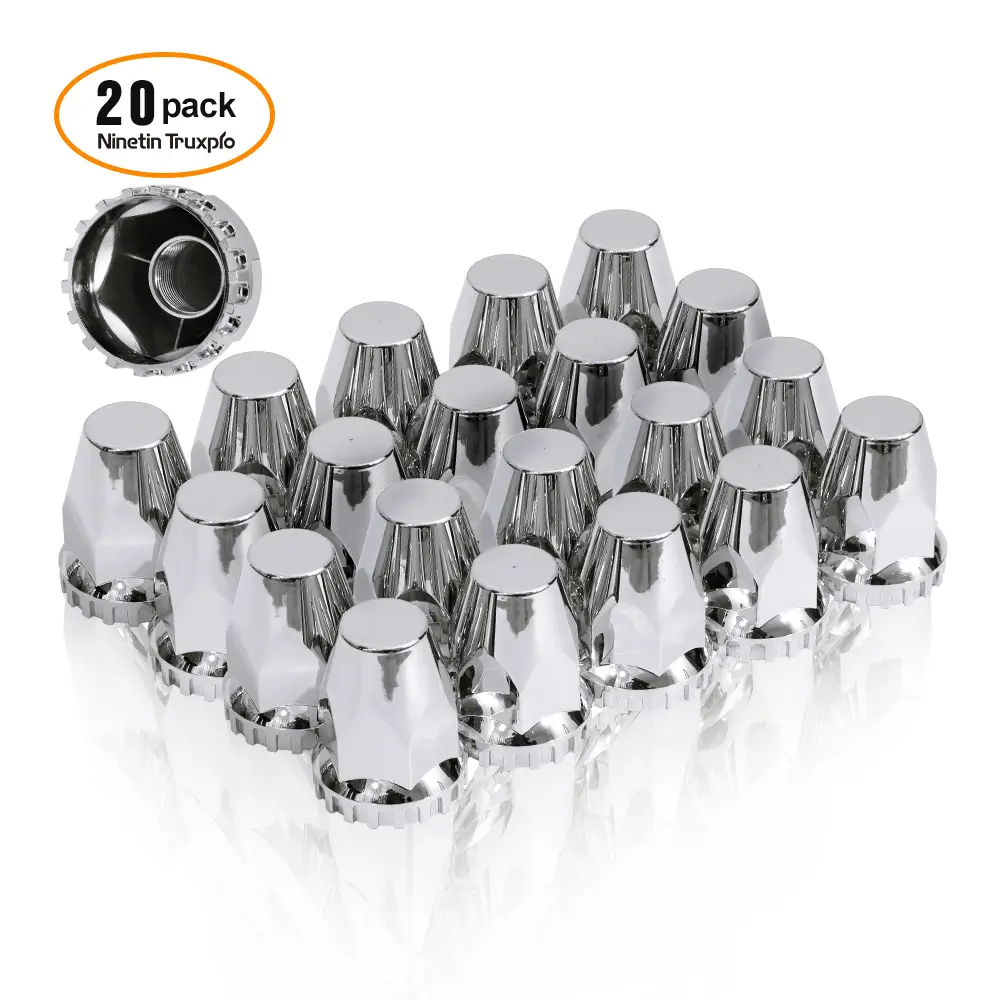 Flat Top Lug Nut Covers 33mm by 2-3/4" Thread On Chrome Nut Cover Caps ABS Plastic Anti-Rust Lug Nut Covers for Semi Trucks