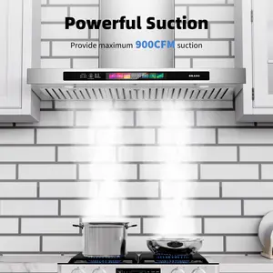 BRANO 36"Wall Mount Range Hood 900 CFM，Voice/Gesture/Touch Control，Stainless Steel Ducted Kitchen Hood Vent with 4 Speed Exhaust Fan
