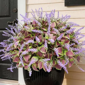 12 Bundles Artificial Coleus Flowers| UV Resistant No Fade Silk| Summer Fake Greenery for Planters Front Porch Pathway (Purple)