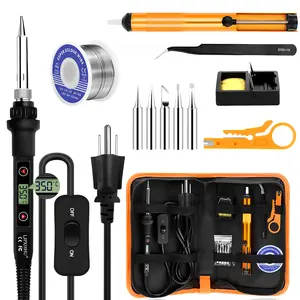 Soldering Iron Kit 80W LCD Adjustable Temperature 180-520℃ Solder Kit Electronics 13 in 1 Welding Tools with ON/OFF Switch, Solder Wire, Flux, 5 Soldering Tips, Desoldering Pump, Stand, Tweezers
