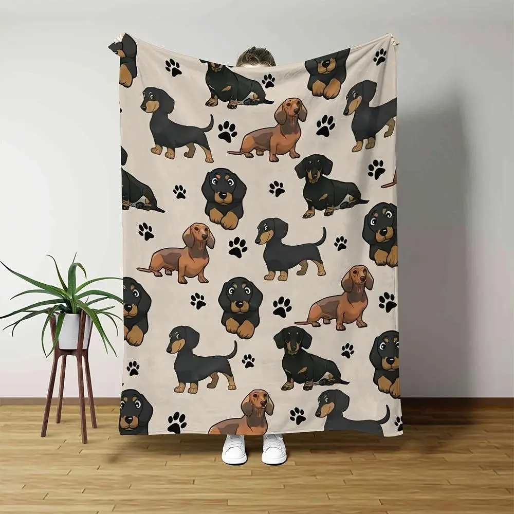 Cute Dachshund Dog Print Throw Blanket, Fluffy Blanket, Soft Plush, Cozy Decor, Pet Lover Gift, Fluffy Cozy Blankets