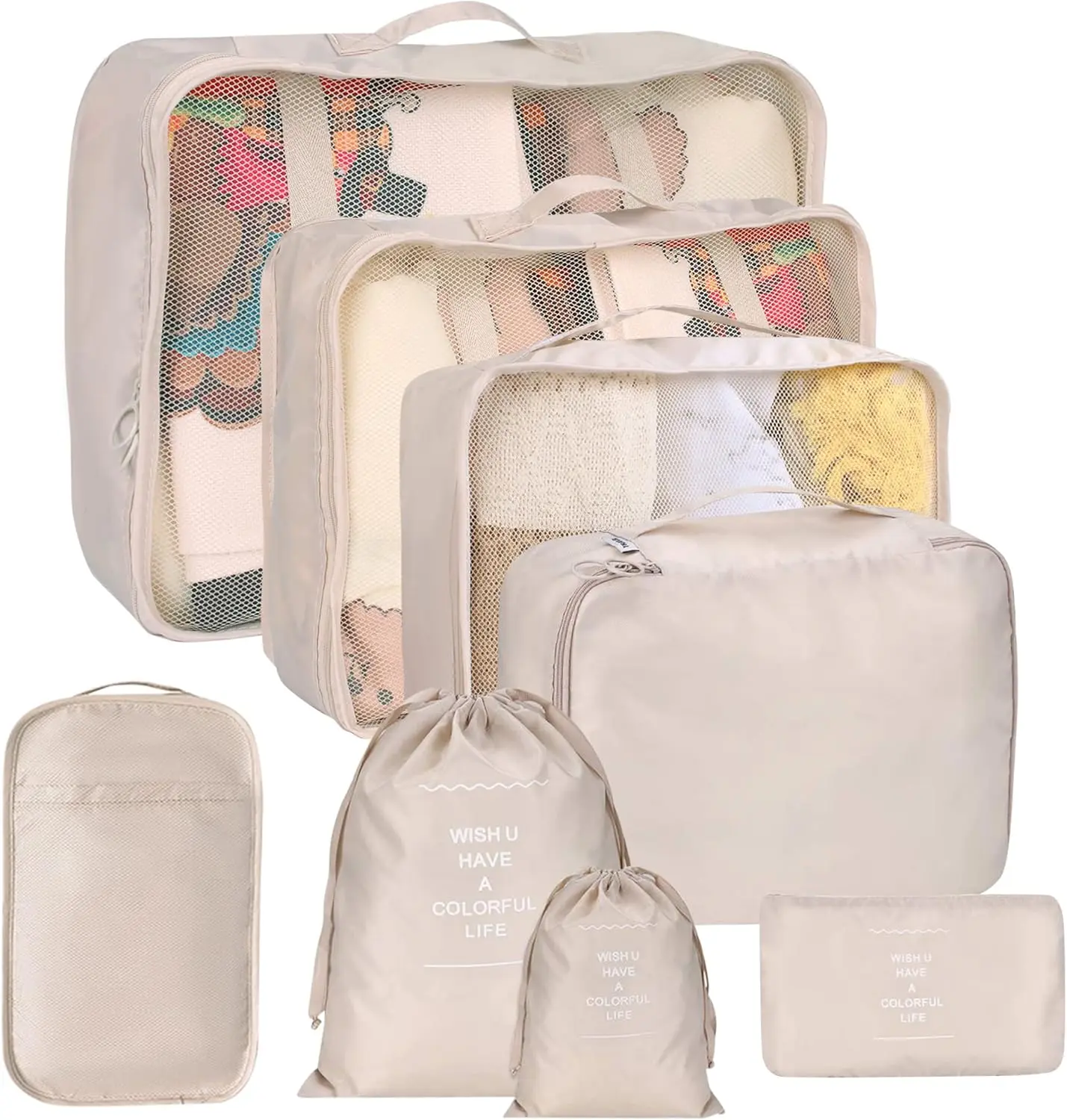 8 Set Packing Cubes for Suitcases, Travel Luggage Packing Organizers  Compression Storage Shoe Bag, Clothing Underwear Bag, for Man & Women