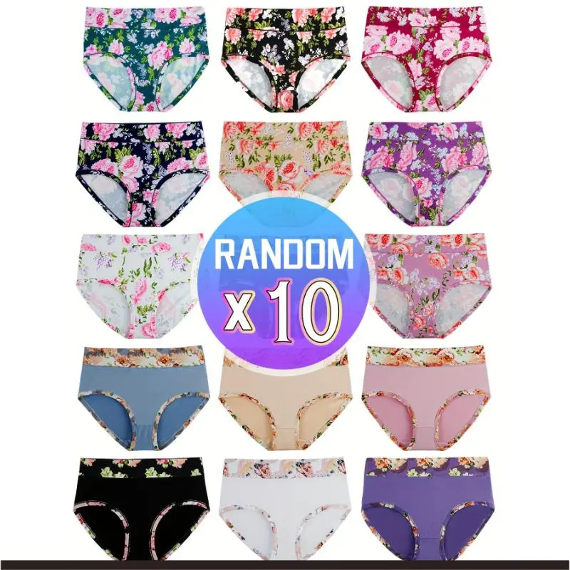 (New) CHENGDEFA Lady's 10pcs Plus Size (4XL-6XL) Elegant High-Waist Spandex Panties - Soft, Breathable Floral Print Polyester Fabric Underwear for Sports, Outdoor Activities, Panty, 5Xl, Women, Polyester Blend
