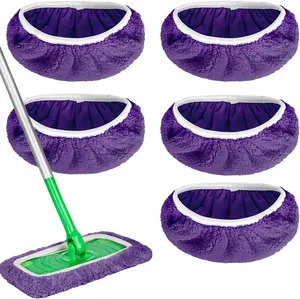 Microfiber Mop Pads - 5 Pack Reusable Washable Refills for Wet & Dry Floor Cleaning - Fits Most Standard Mops - Purple Household Cleaning Pads