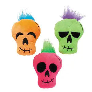 Halloween Stuffed Skull Character Toys with Hair, 5", 12 Pcs.