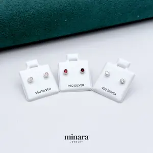 950 Silver Earrings with Zirconia Stones and Screw Back Closure in 950 Silver for Elegant Everyday Wear