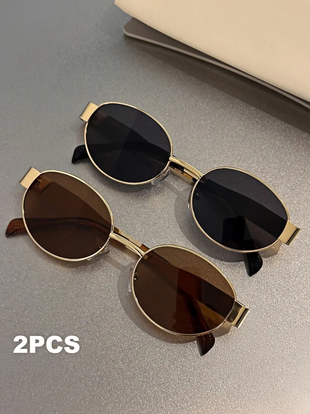 〖Summer Vibes〗2 PCS Retro-Inspired Oval-Shaped Polarized Sunglasses, UV400 Protection, Golden Metal Frame, Fashion Accessories for Women, Summer Trendy Shades, Polarized Glasses