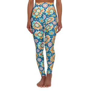 Retro Floral Pattern High Waisted Leggings | Colorful Boho Flowers
