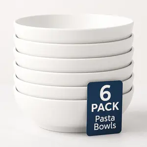 6 Pack 30 Oz Large Ceramic Pasta Bowls for Salad Soup Noodles Wide Plate Bowls Microwave & Dishwasher Safe White Porcelain Dinnerware for Kitchen Serving Tableware - Set
