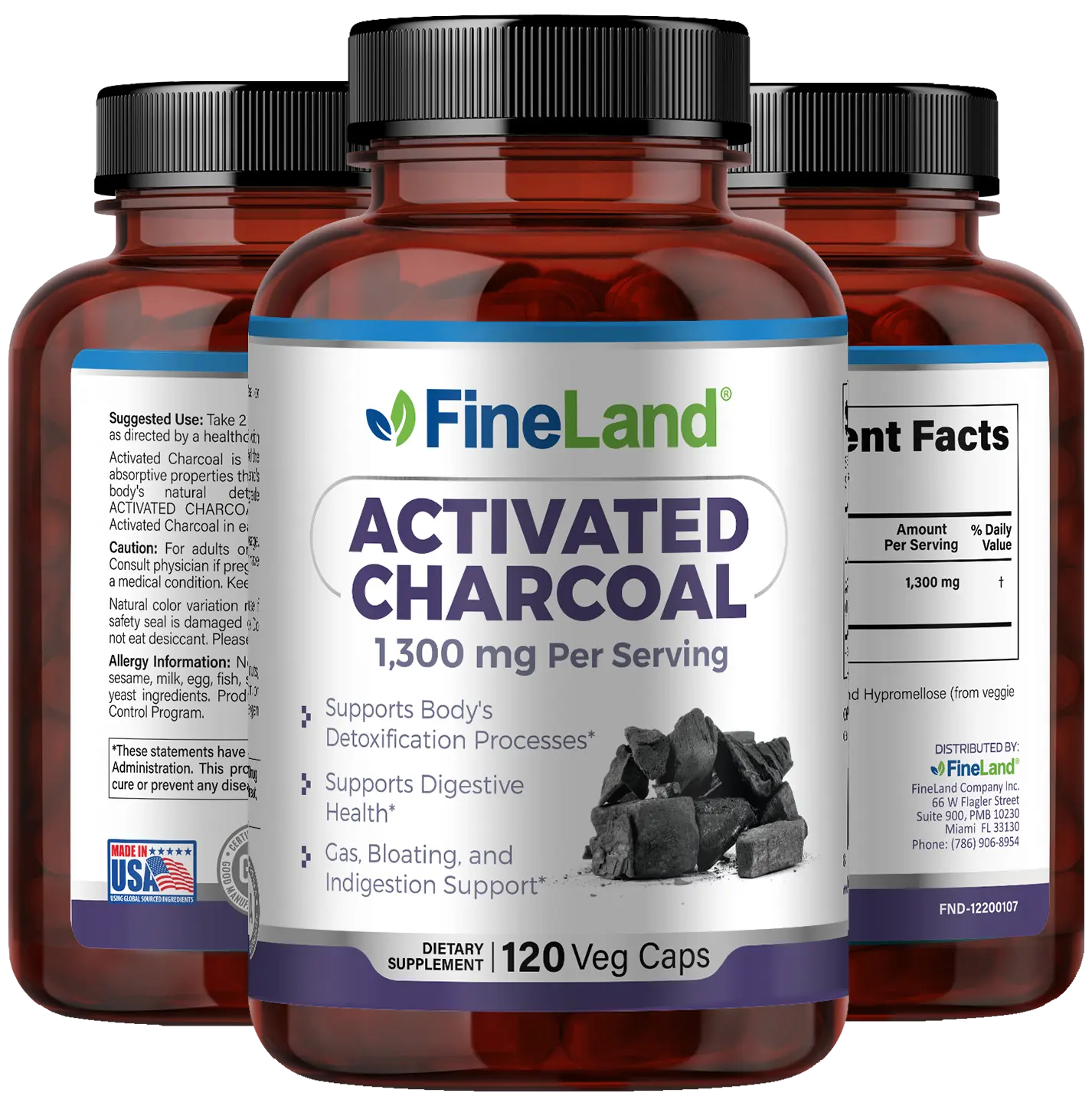 FineLand ACTIVATED CHARCOAL Highly Absorbent Purifying Detox Cleanse Pills, Alleviate Gas & Bloating, Supports Natural Detoxification