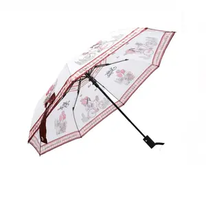 Travel Umbrella Automatic Compact & Stylish with Durable Polyester Canopy Soft-Touch Handle 38" Open Diameter 12" Folded Size Exclusive Print Logo Strap Engraved Heart Snap Button Matching Storage Bag